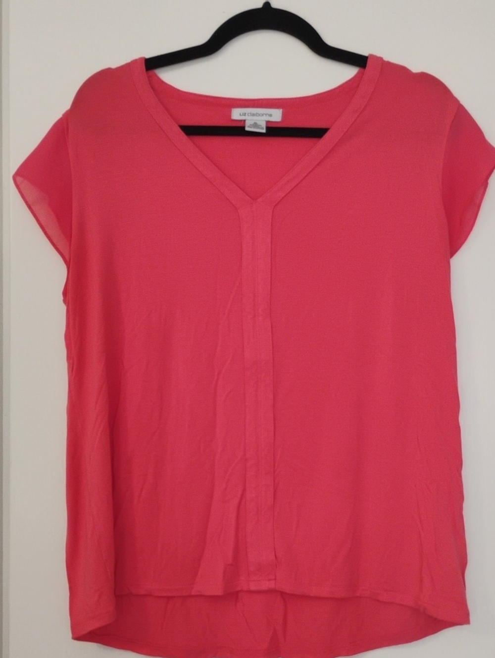 Liz Claiborne Coral-Pink V-Neck Short Sleeve Blouse